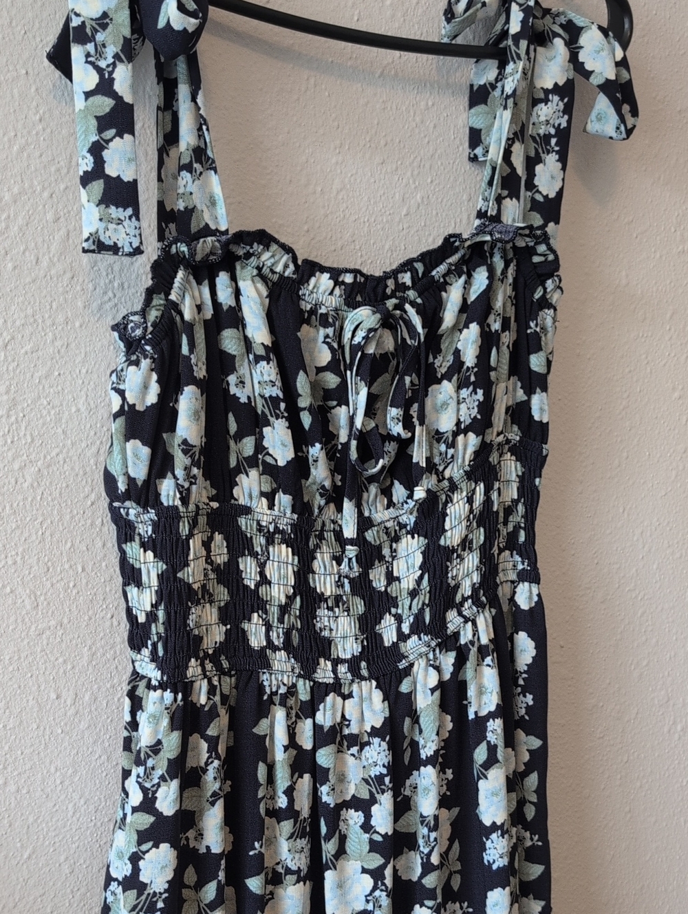 Francesca's Navy Sundress with Light Blue and Cream Floral Print
